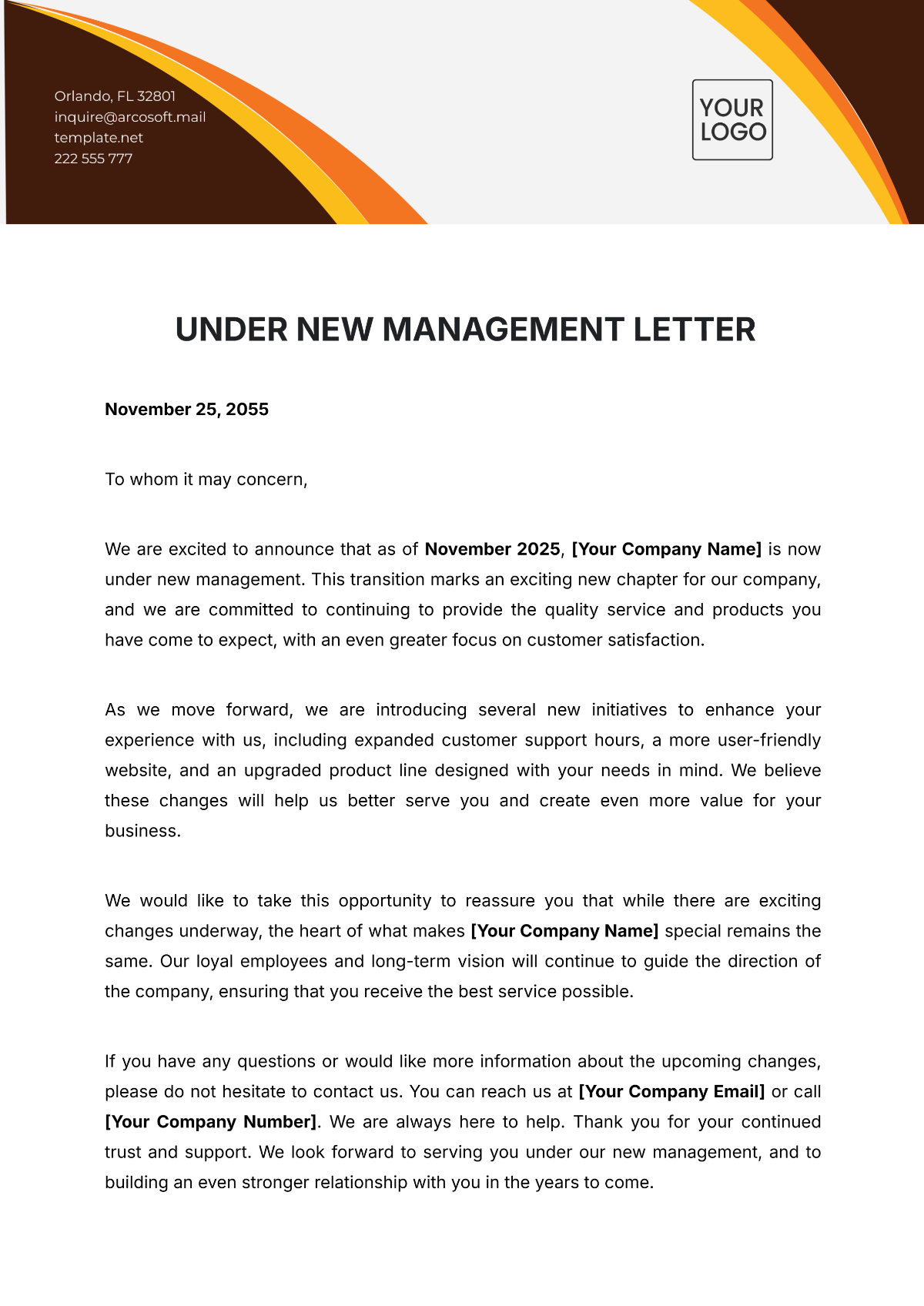 Under New Management Letter Template - Edit Online & Download