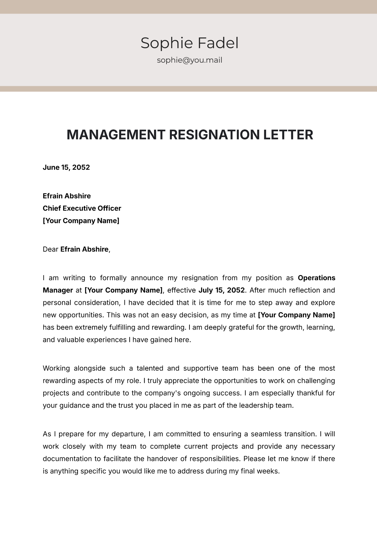 Management Resignation Letter Template - Edit Online & Download