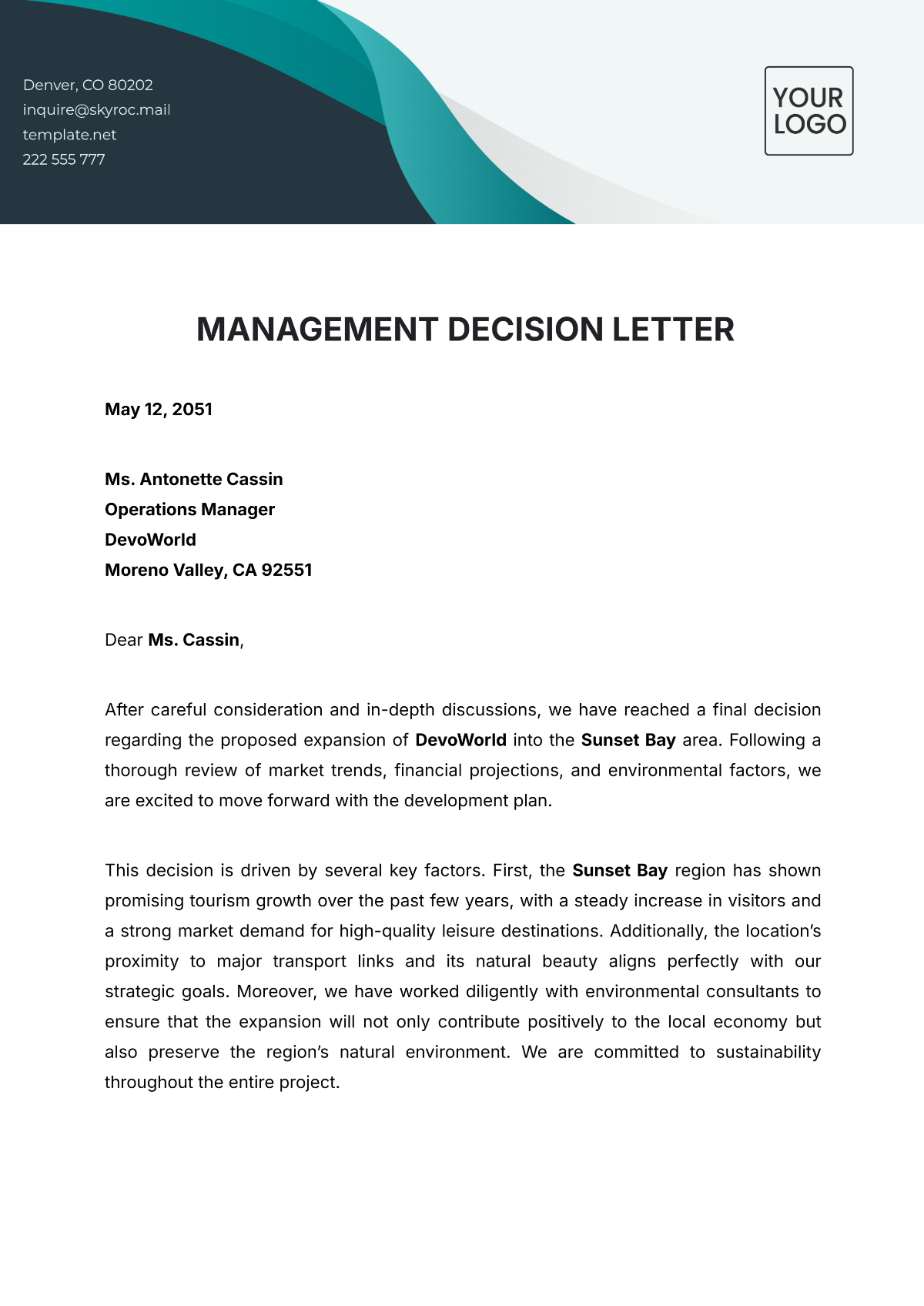 Management Decision Letter Template - Edit Online & Download