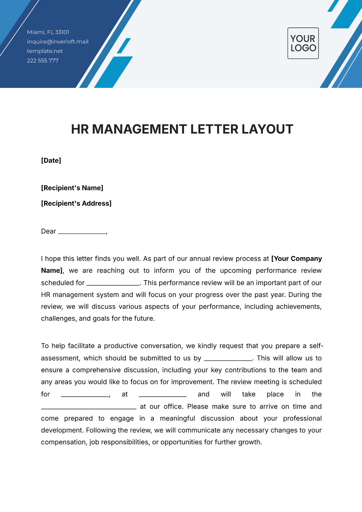 HR Management Letter Layout Template - Edit Online & Download