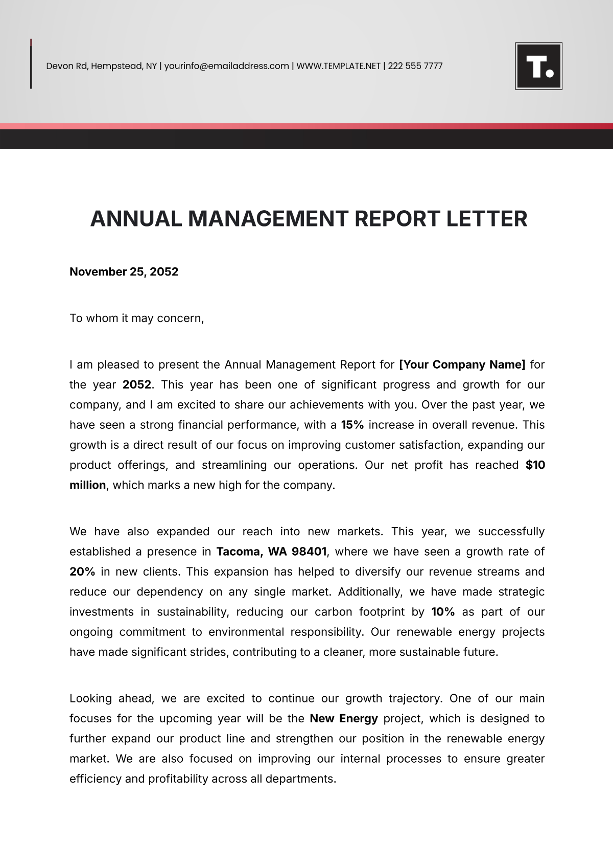 Annual Management Report Letter Template - Edit Online & Download