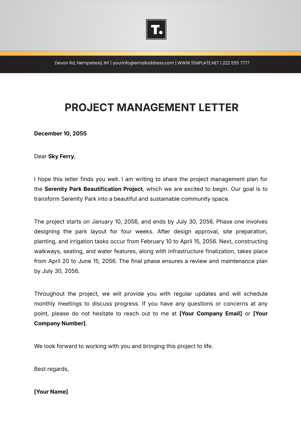 Project Management Letter Template - Edit Online & Download