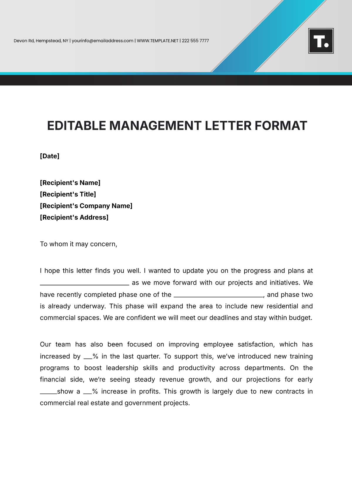 Editable Management Letter Format Template - Edit Online & Download