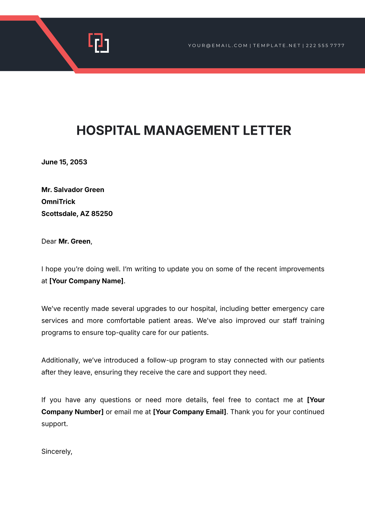 Hospital Management Letter Template - Edit Online & Download