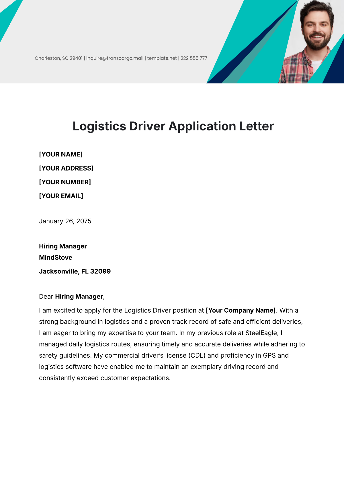 Logistics Driver Application Letter Template - Edit Online & Download