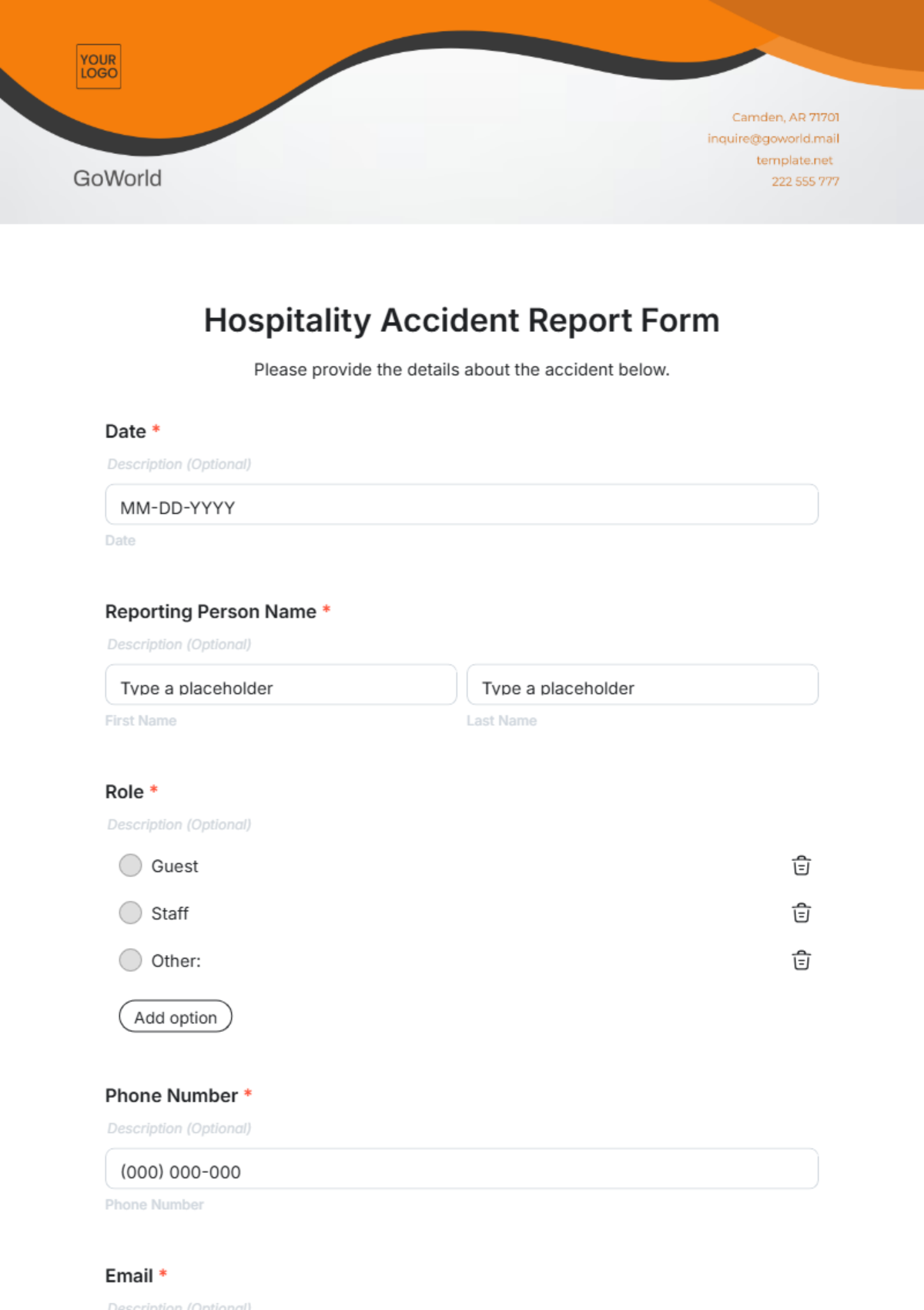 Hospitality Accident Report Form Template - Edit Online & Download