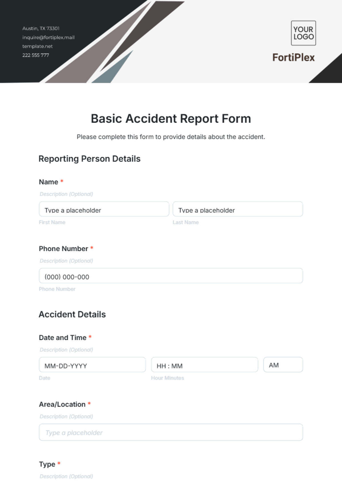 Basic Accident Report Form Template - Edit Online & Download