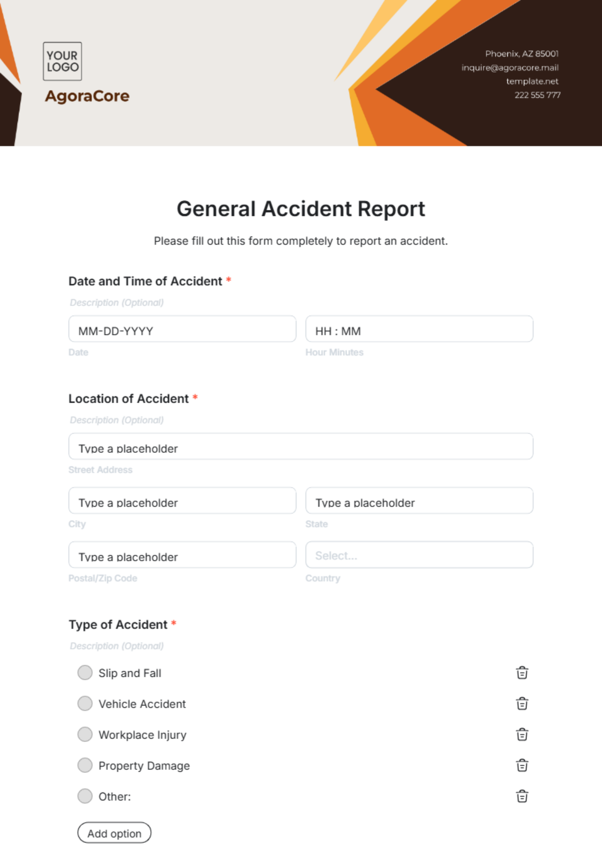 General Accident Report Template - Edit Online & Download