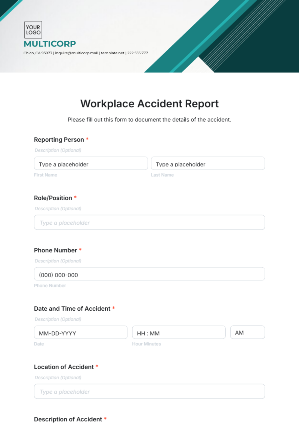 Workplace Accident Report Template - Edit Online & Download