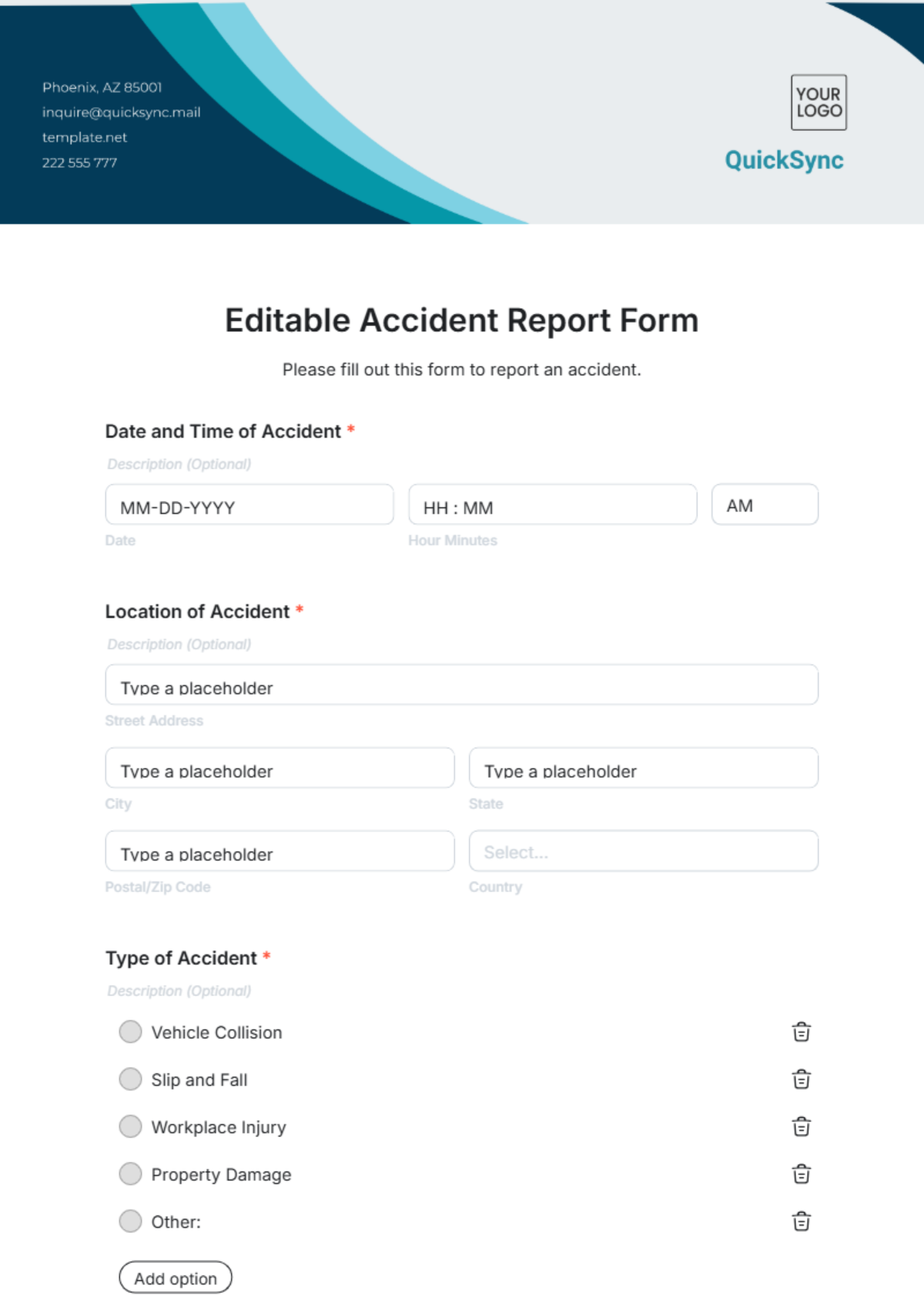 Editable Accident Report Form Template - Edit Online & Download