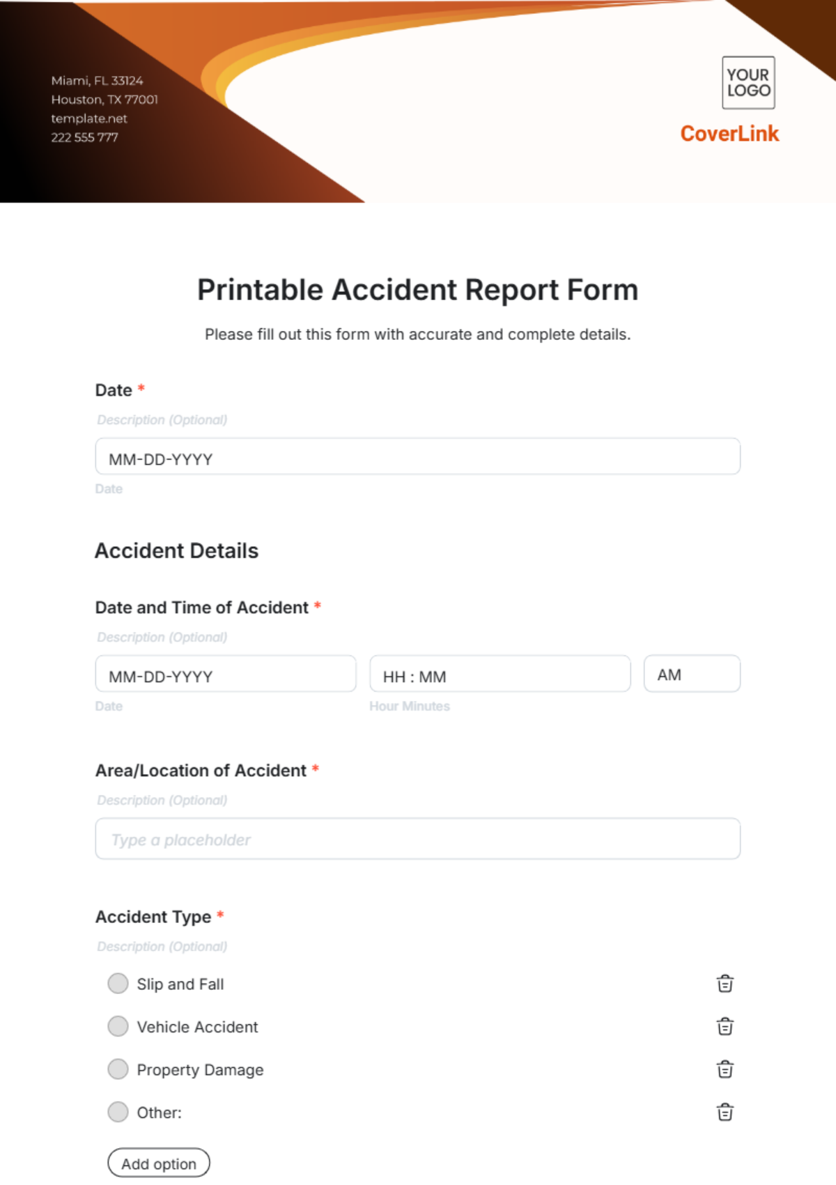 Printable Accident Report Form Template - Edit Online & Download