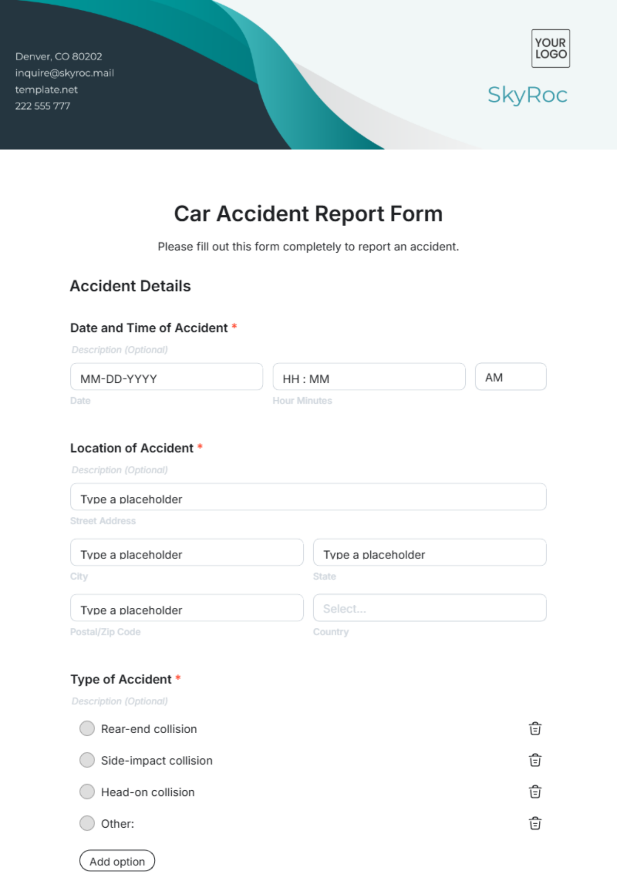 Car Accident Report Form Template - Edit Online & Download