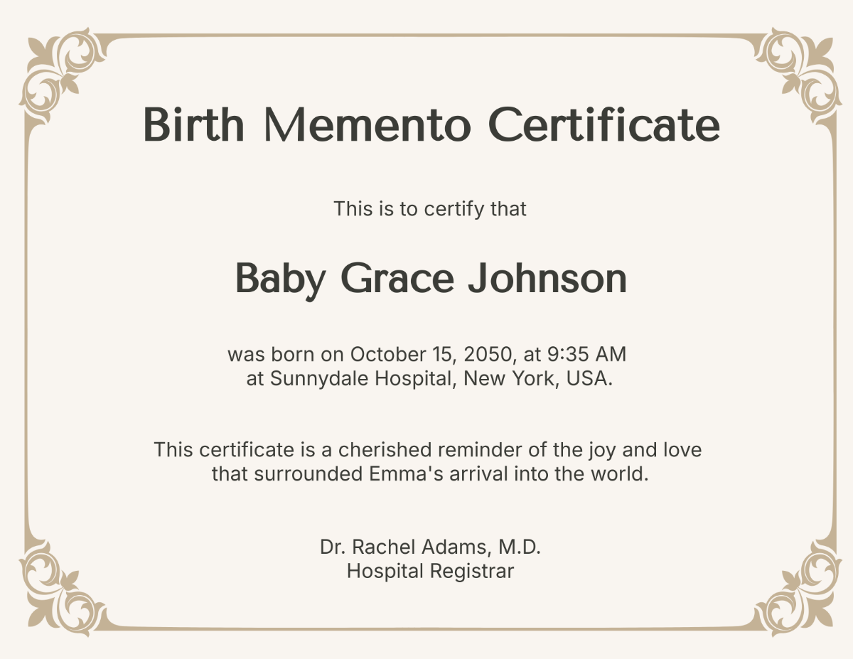 Free Birth Memento Certificate Template - Edit Online & Download