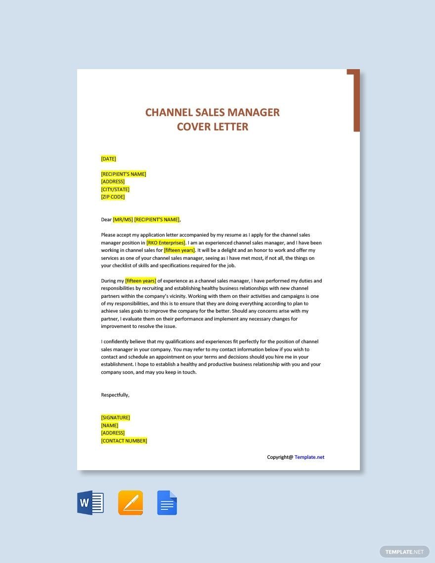 Channel Sales Manager Cover Letter Template