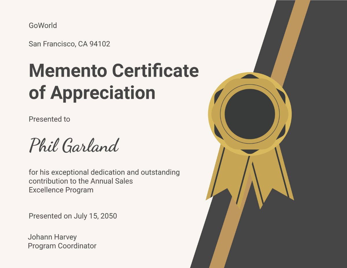 Free Professional Memento Certificate Template - Edit Online & Download