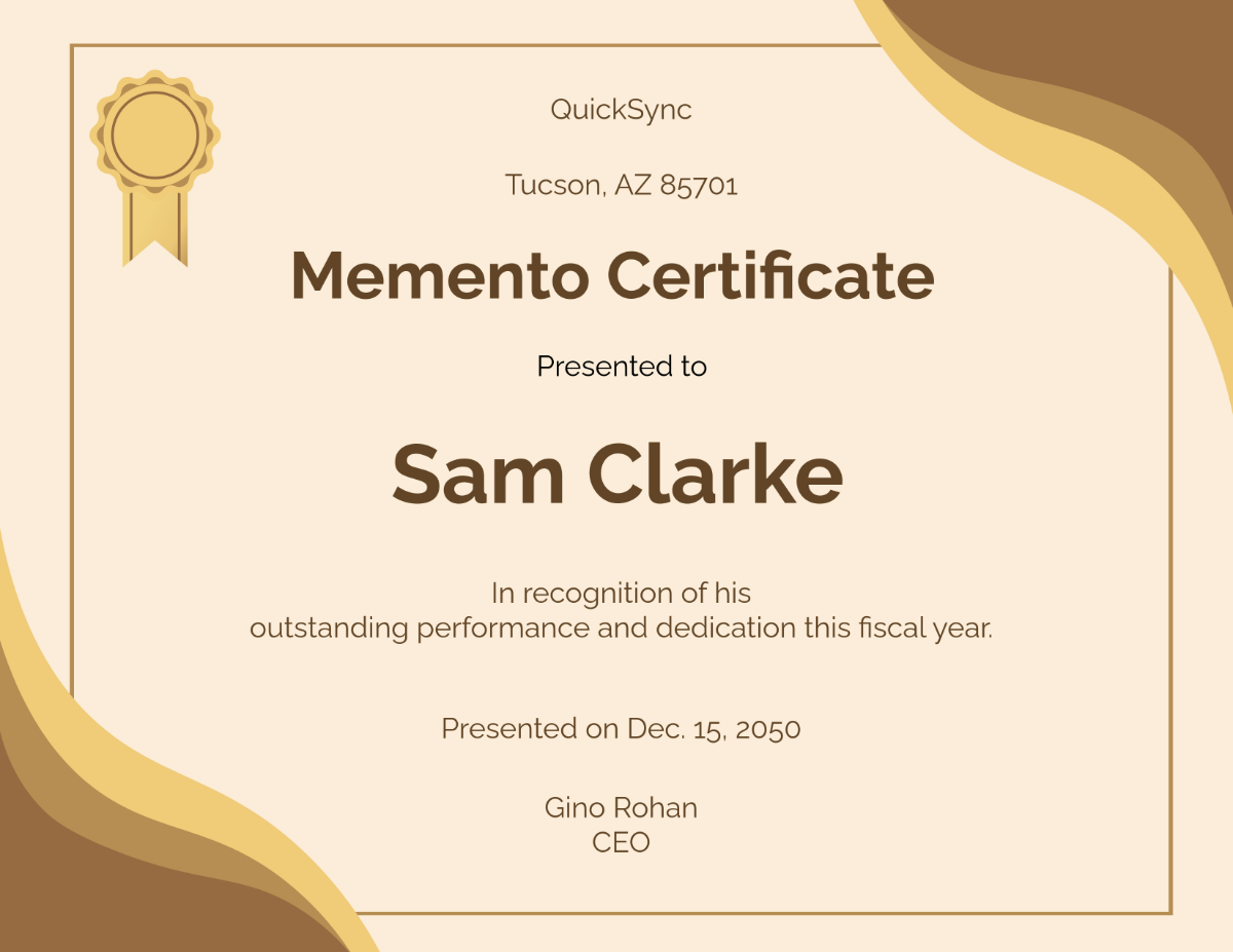 Free Aesthetic Gold Memento Certificate Template - Edit Online & Download