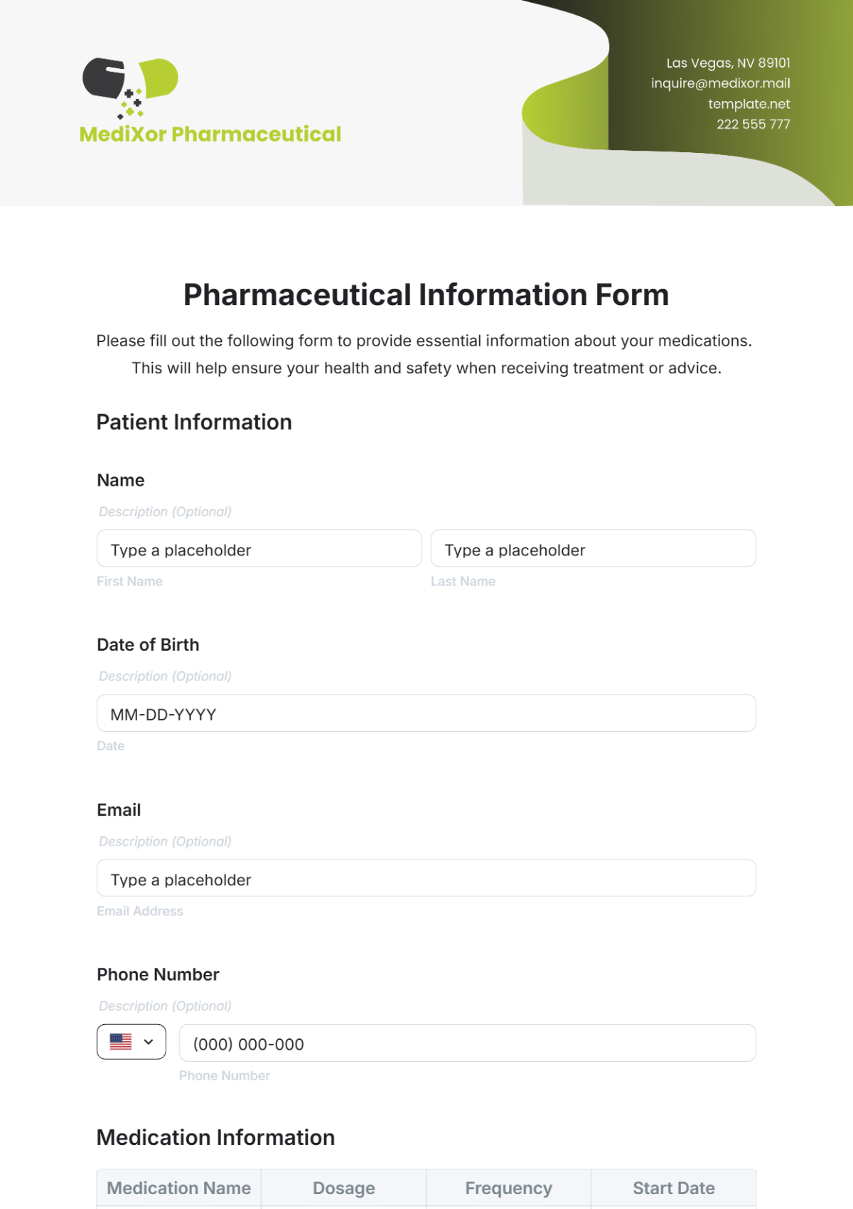 Pharmaceutical Information Form Template - Edit Online & Download