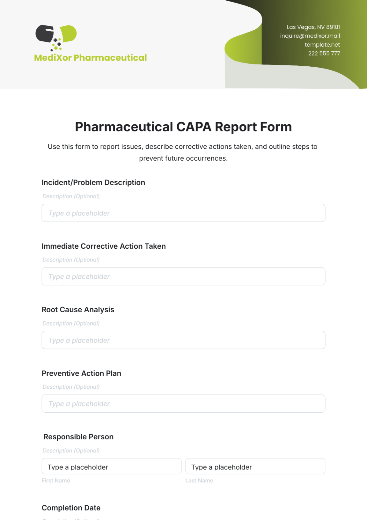 Pharmaceutical CAPA Report Form Template - Edit Online & Download