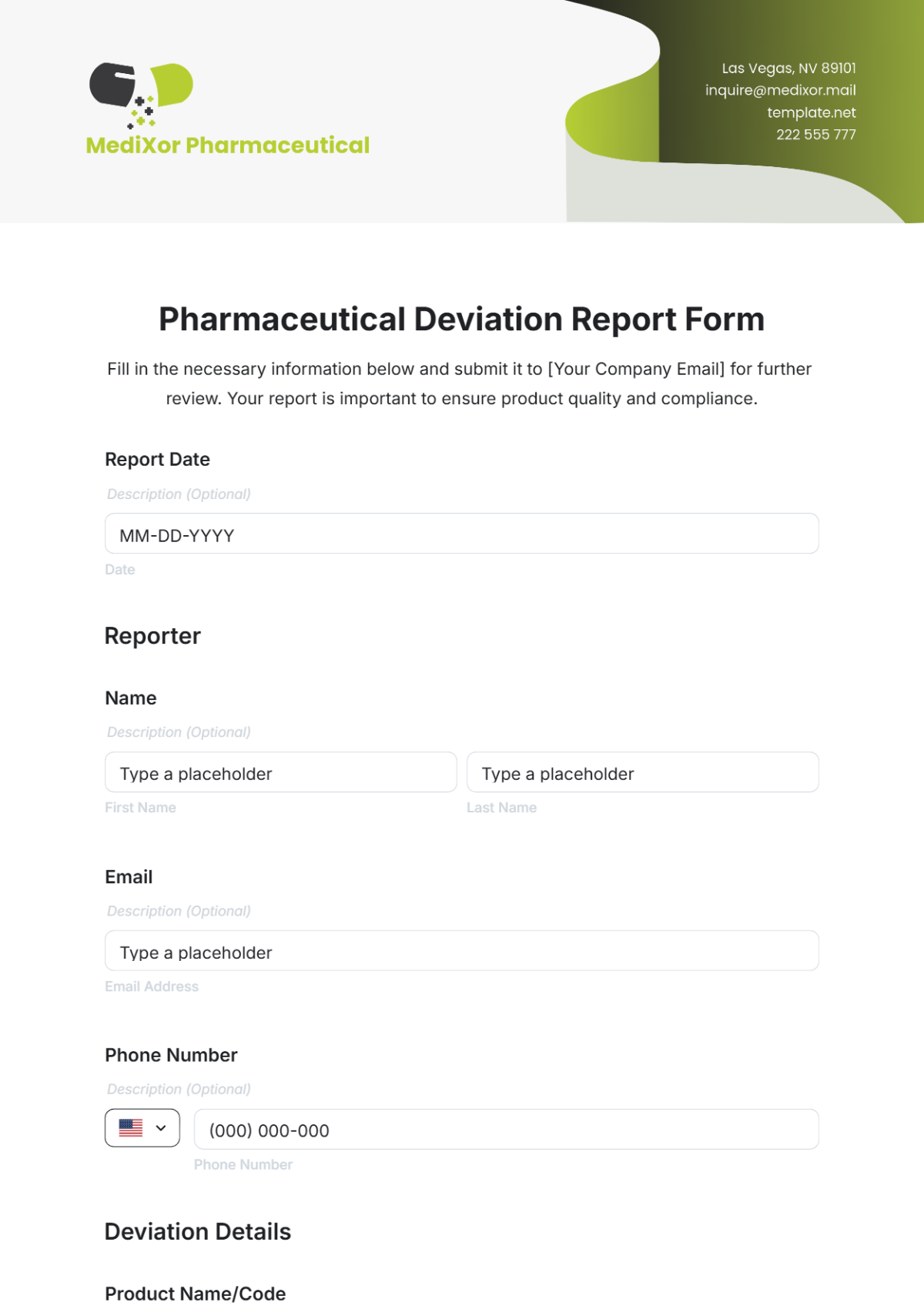 Pharmaceutical Deviation Report Form Template - Edit Online & Download