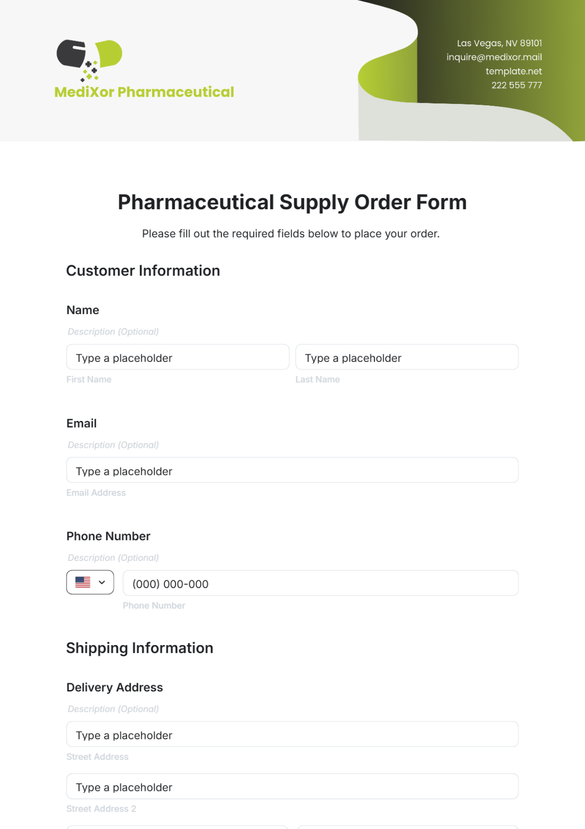 Pharmaceutical Supply Order Form Template - Edit Online & Download