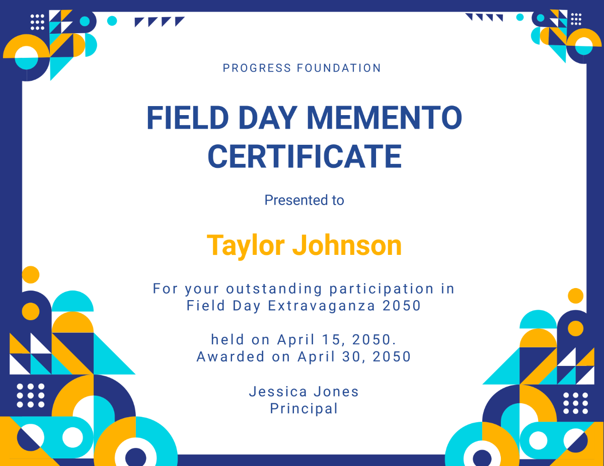 Field Day Memento Certificate Template - Edit Online & Download