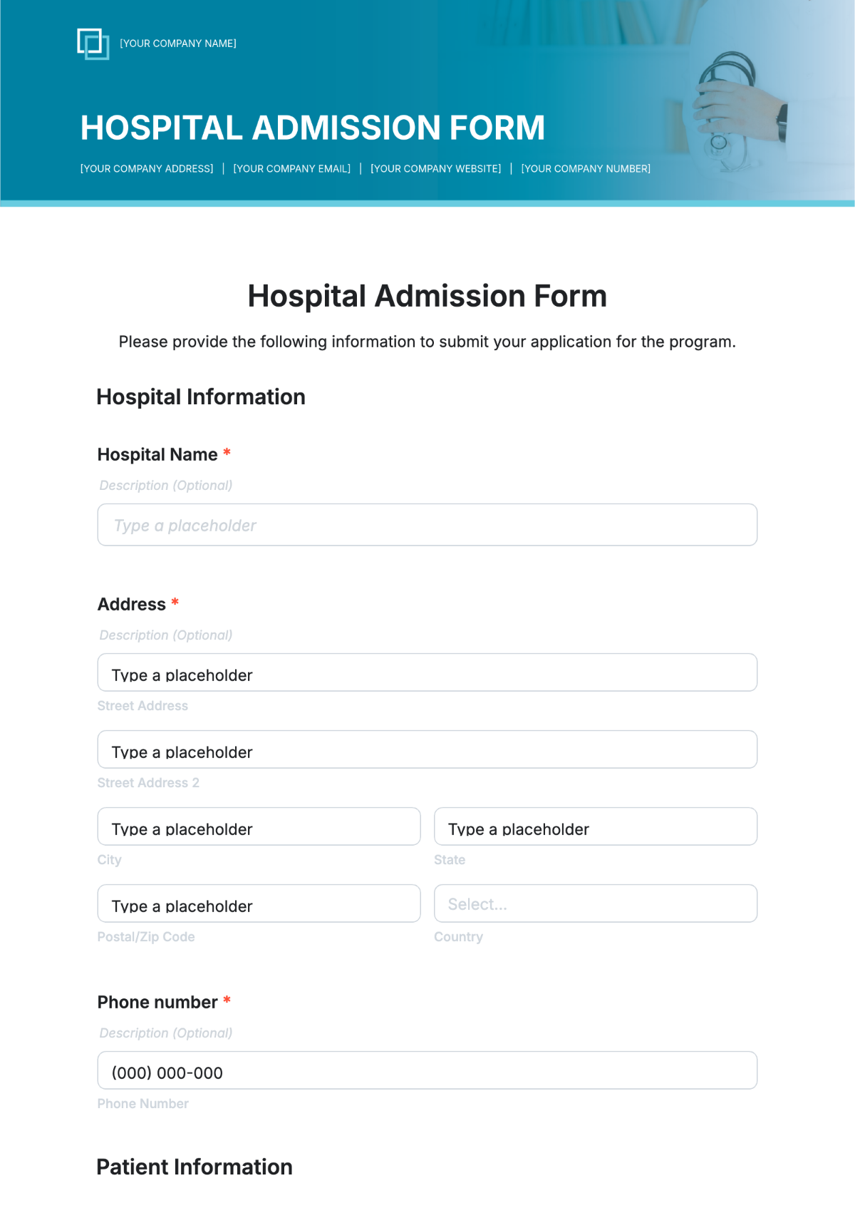 Hospital Admission Form Template - Edit Online & Download