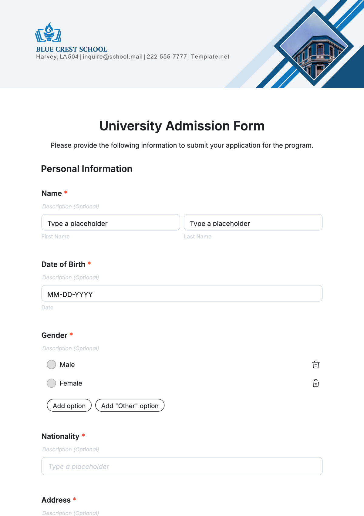 University Admission Form Template - Edit Online & Download