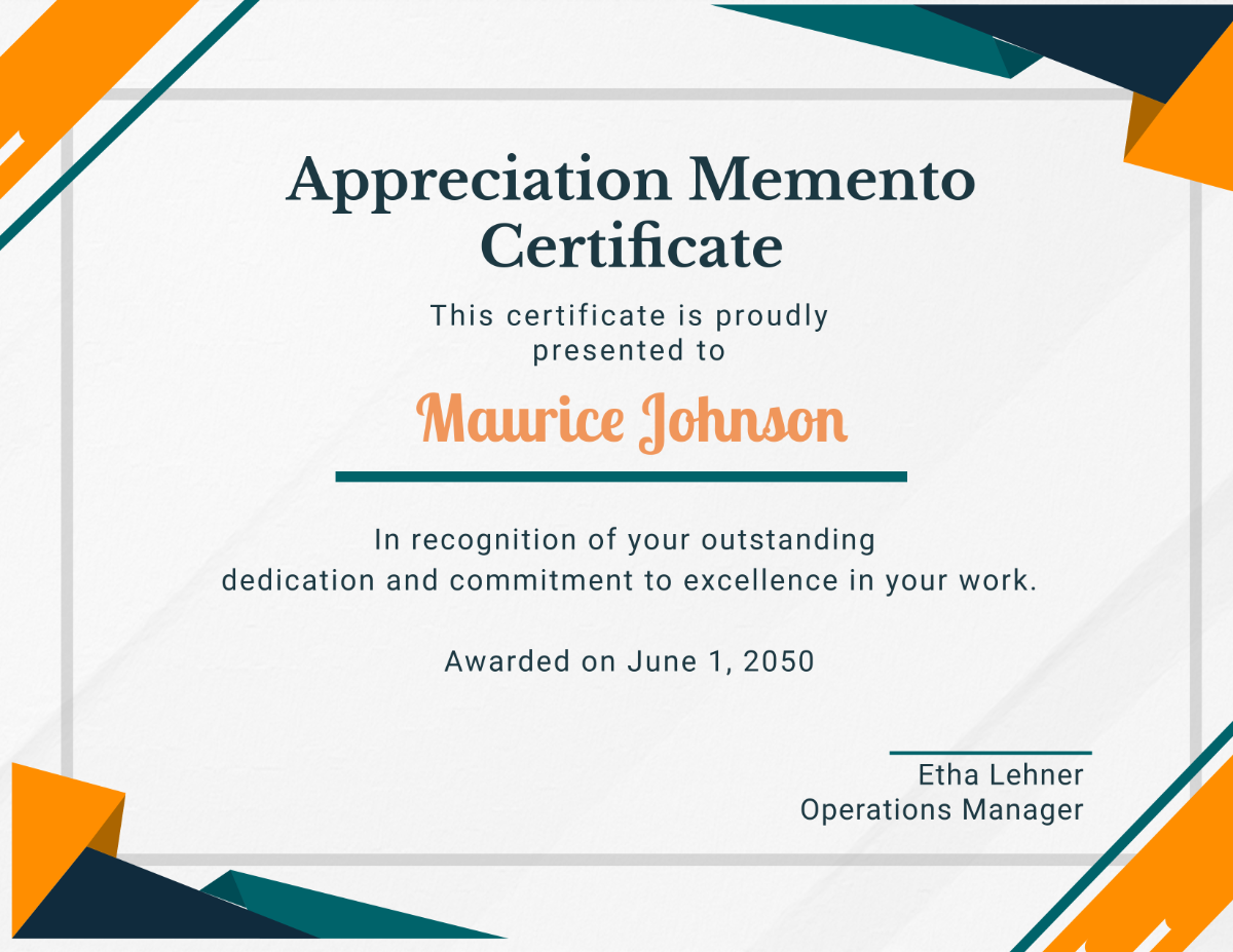 Appreciation Memento Certificate Template - Edit Online & Download