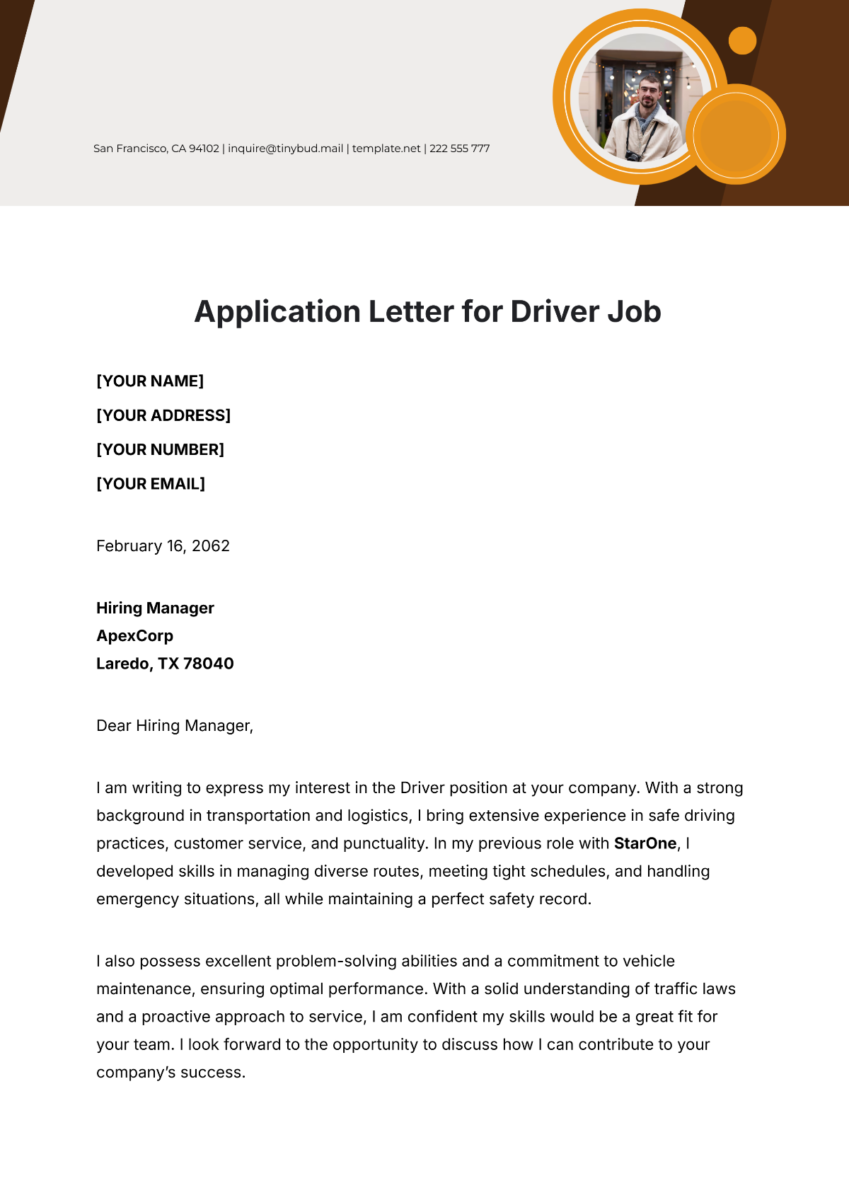 Application Letter for Driver Job Template - Edit Online & Download