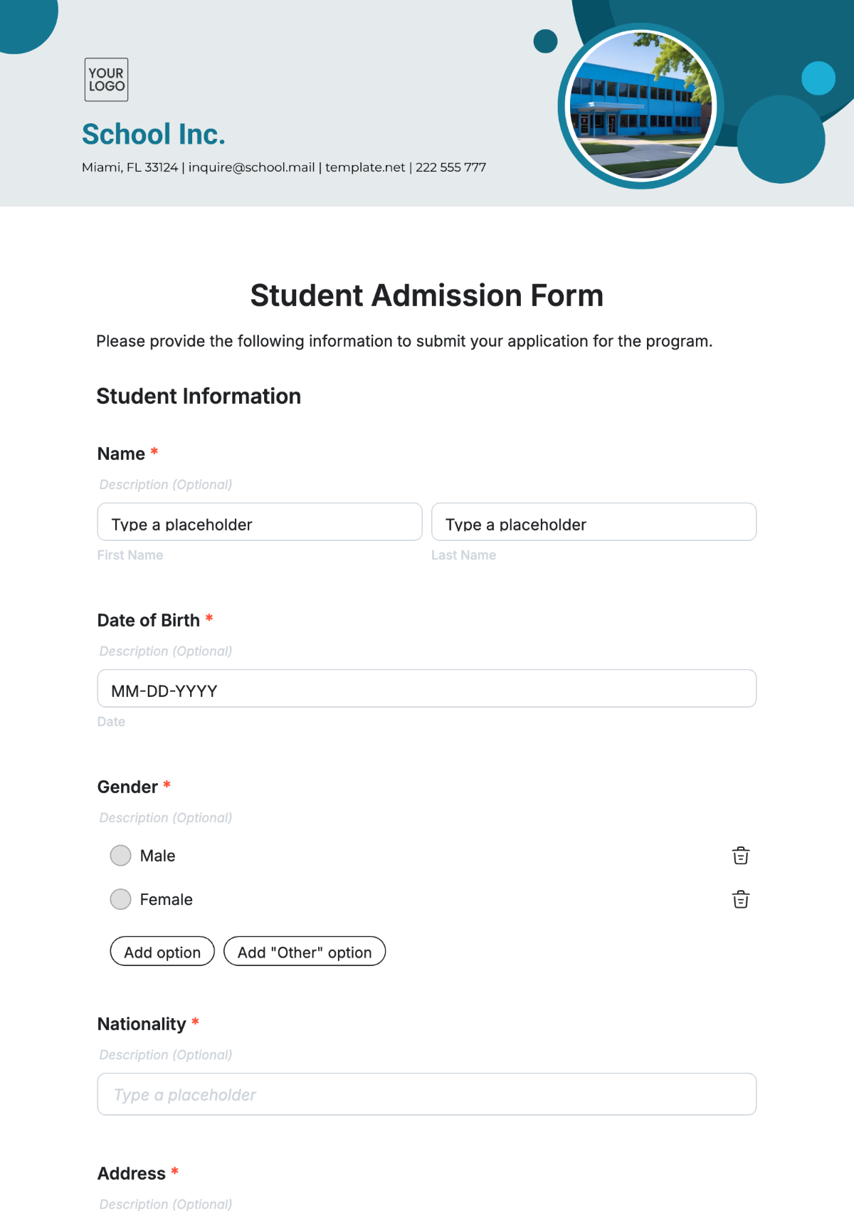 Student Admission Form Template - Edit Online & Download