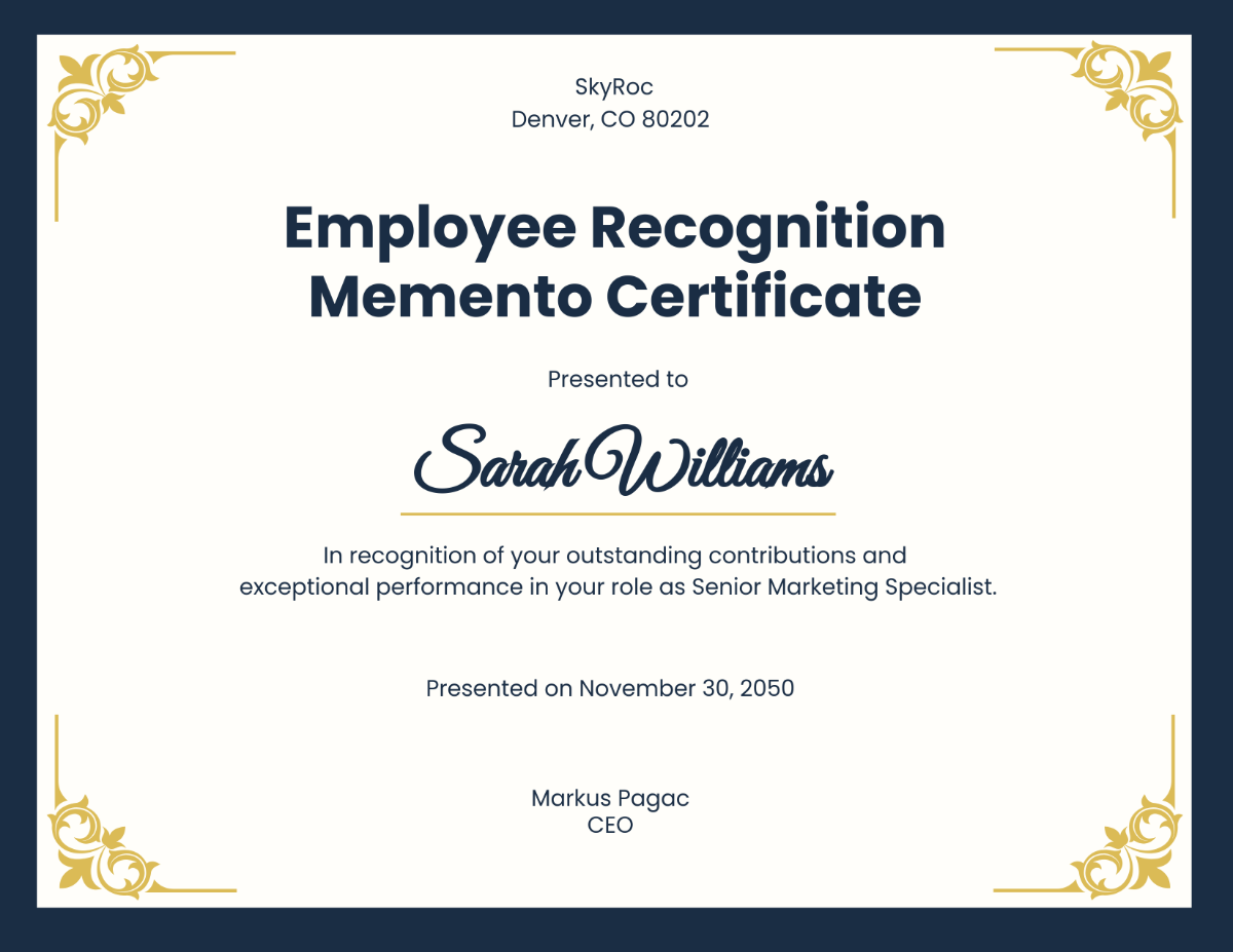 Free Employee Recognition Memento Certificate Template - Edit Online & Download