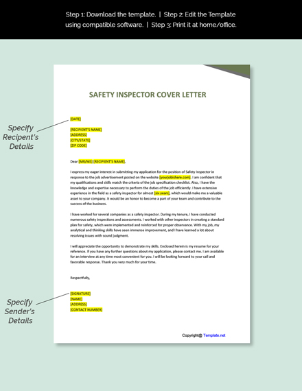 Safety Inspector Cover Letter Template Word Apple Pages Template