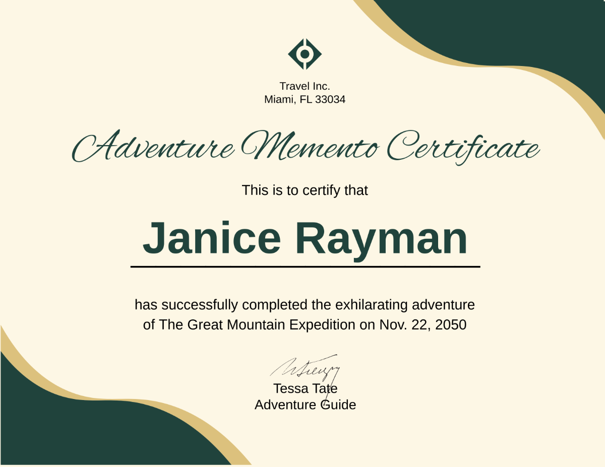 Adventure Memento Certificate Template - Edit Online & Download