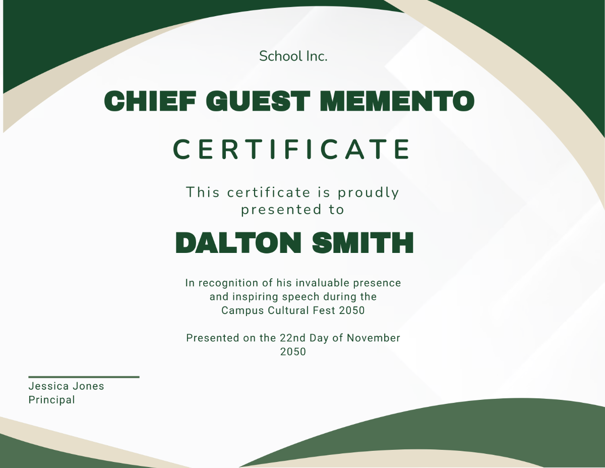 Chief Guest Memento Certificate Template - Edit Online & Download