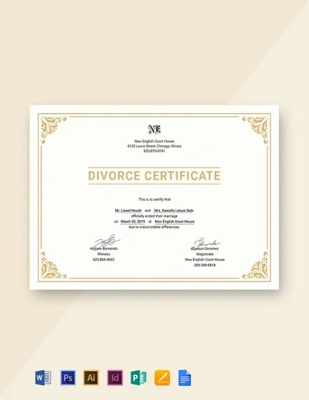 Divorce Certificate Template - Google Docs, Illustrator, InDesign, Word ...