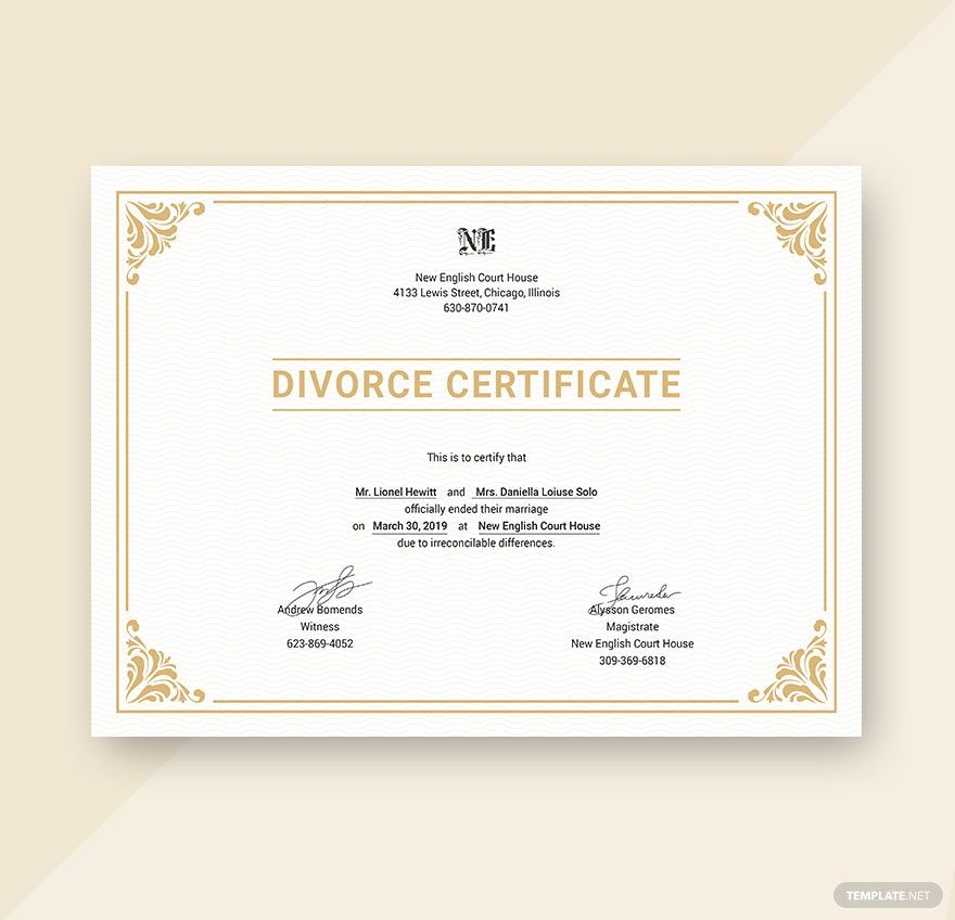 Divorce Certificate Template Download in Word, Google Docs