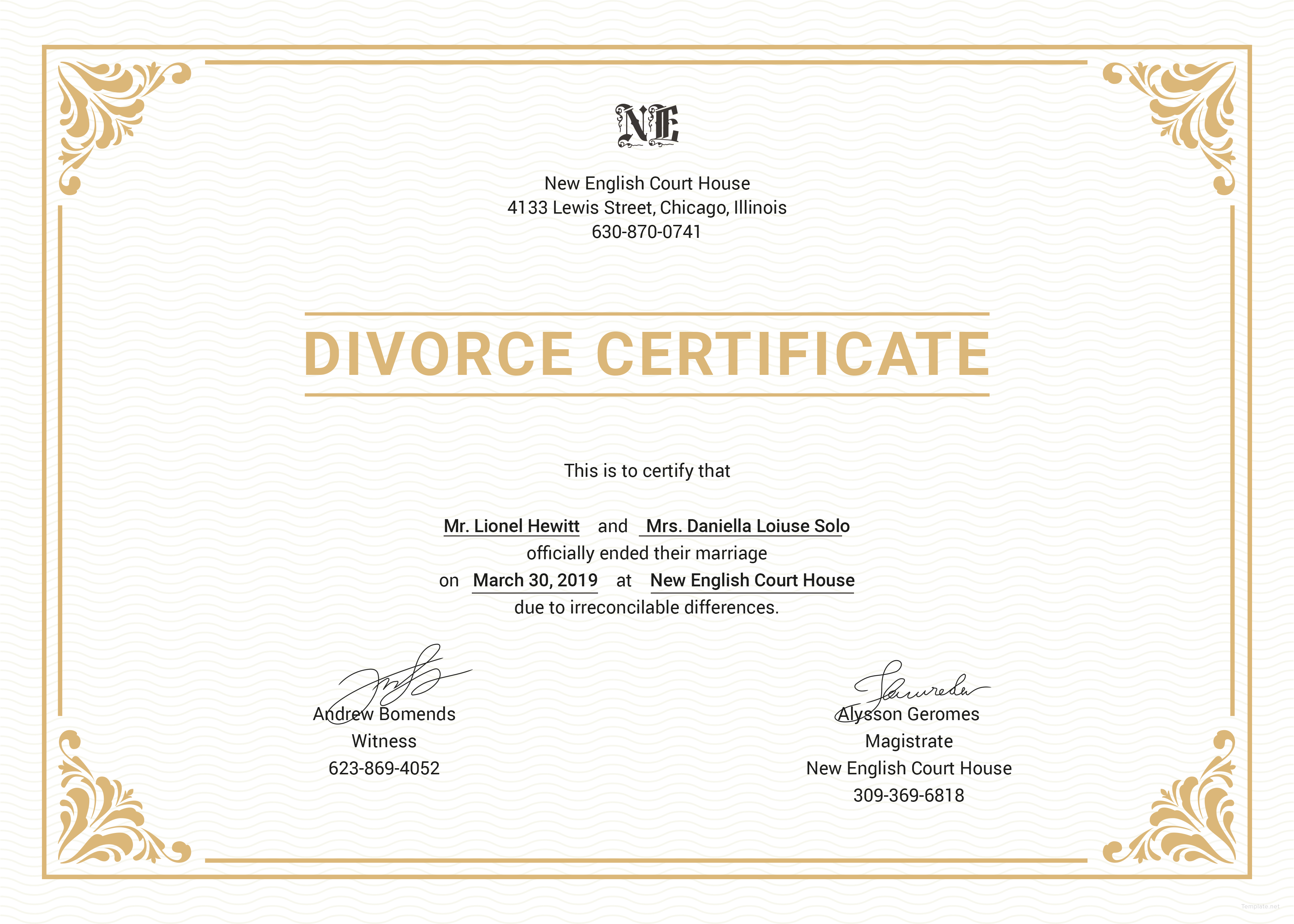 Free Divorce Certificate Template In PSD MS Word Publisher 