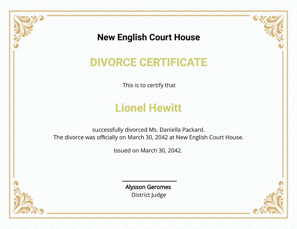 Divorce Certificate Template