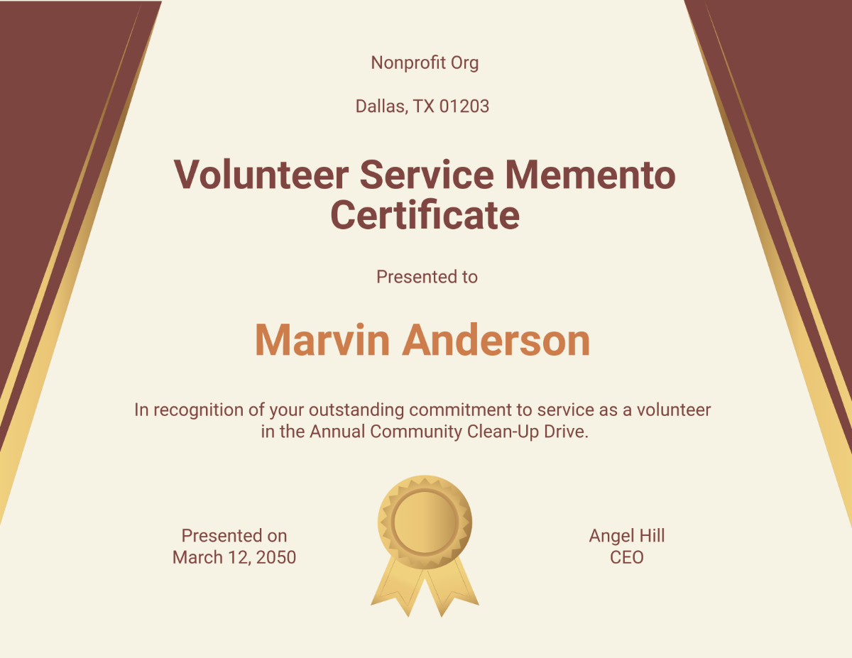 Free Volunteer Service Memento Certificate Template - Edit Online & Download