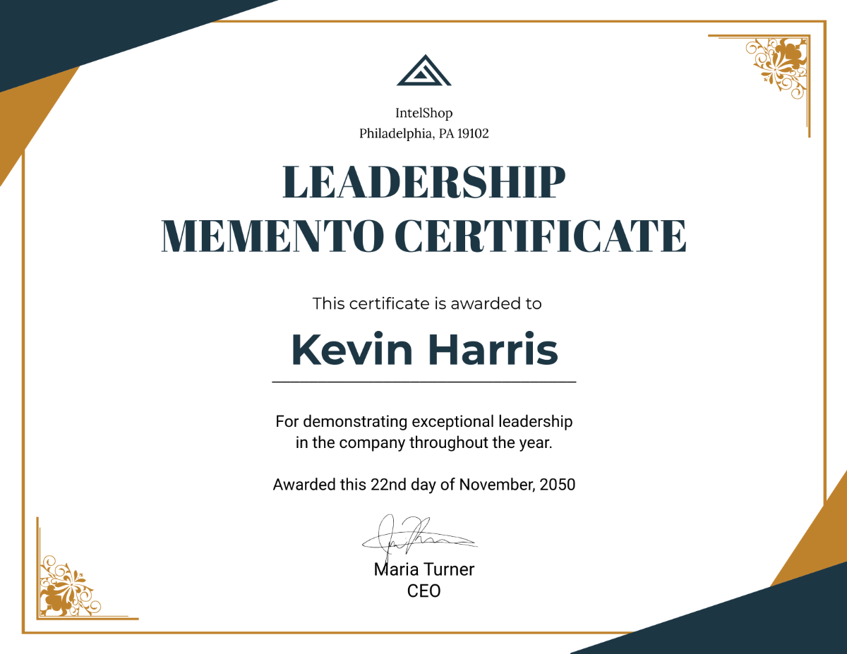 Leadership Memento Certificate Template - Edit Online & Download