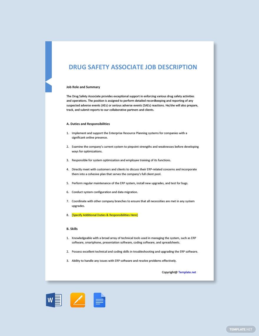Drug Safety Associate Job Ad/Description Template