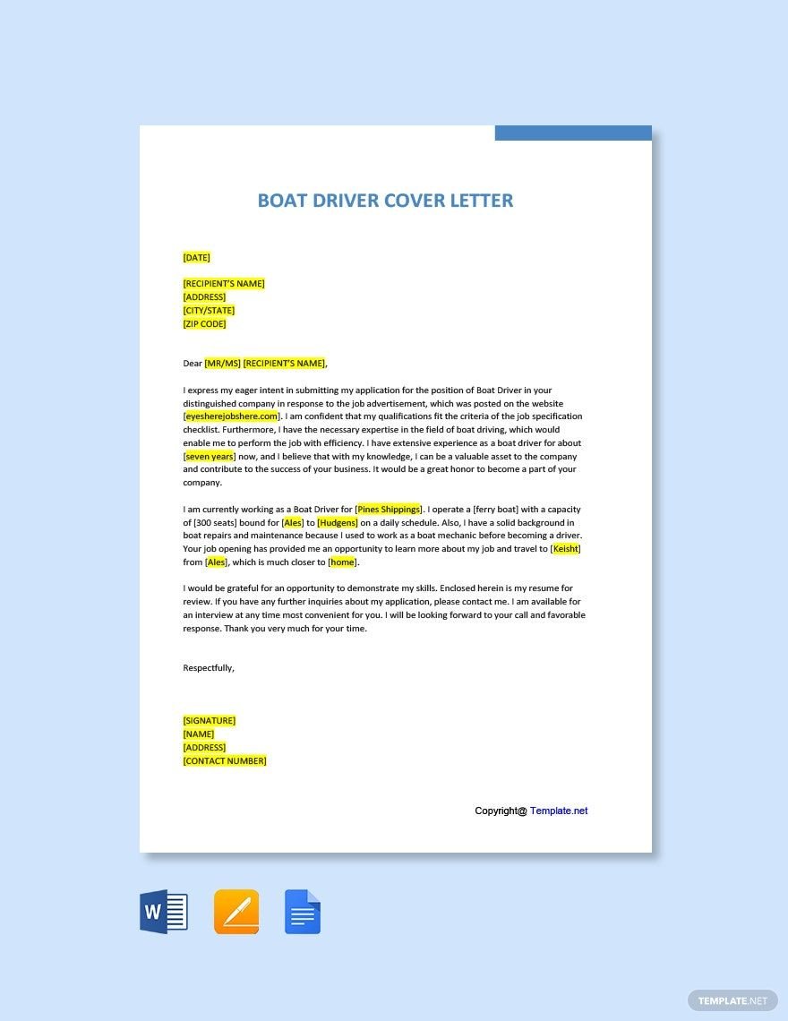 Boat Driver Cover Letter
