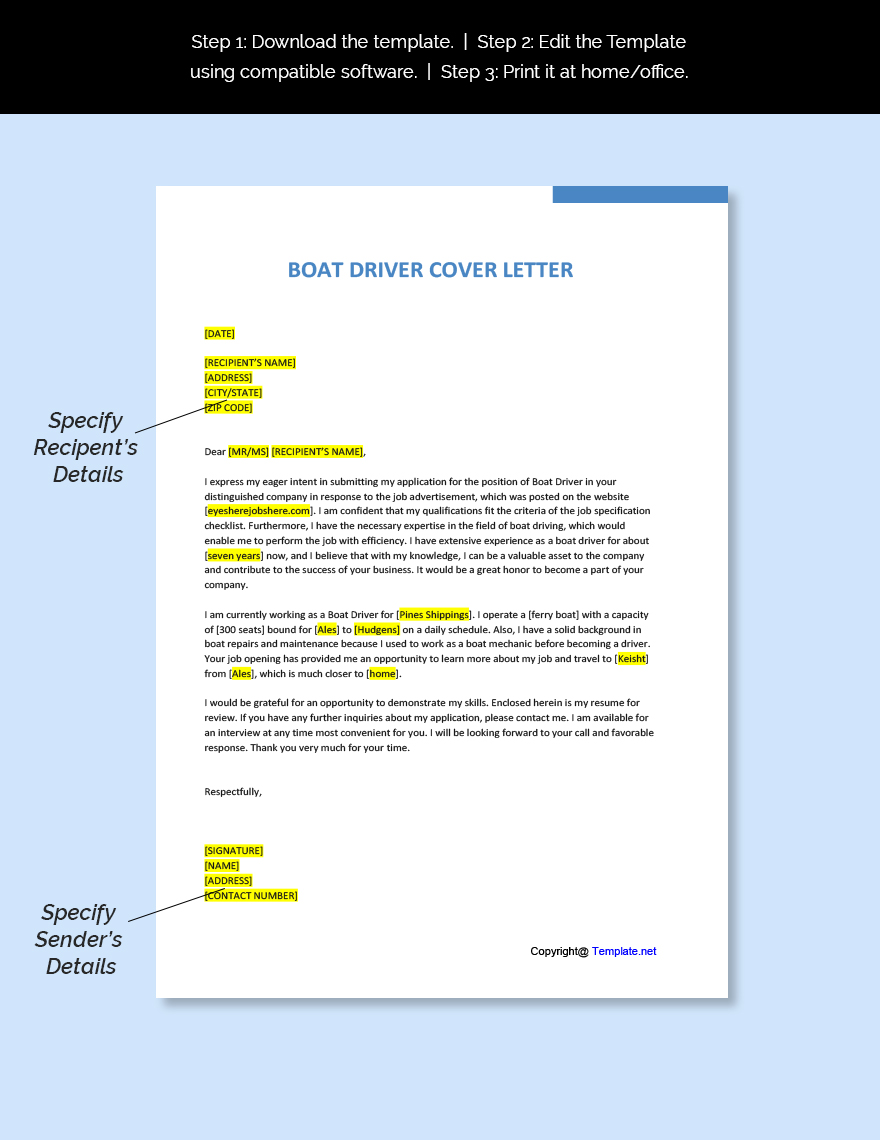 Boat Driver Cover Letter Template