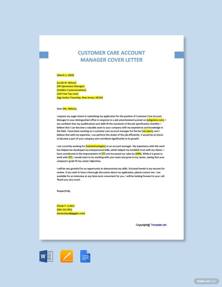 Customer Care Account Manager Cover Letter
