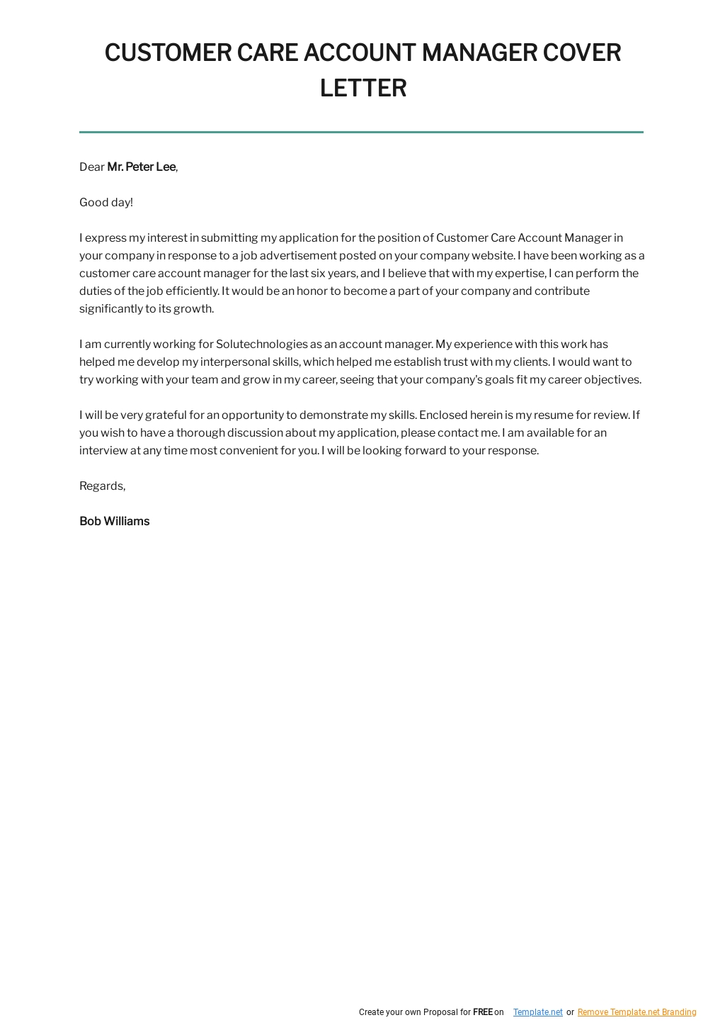 Free Customer Care Account Manager Cover Letter Template.jpe