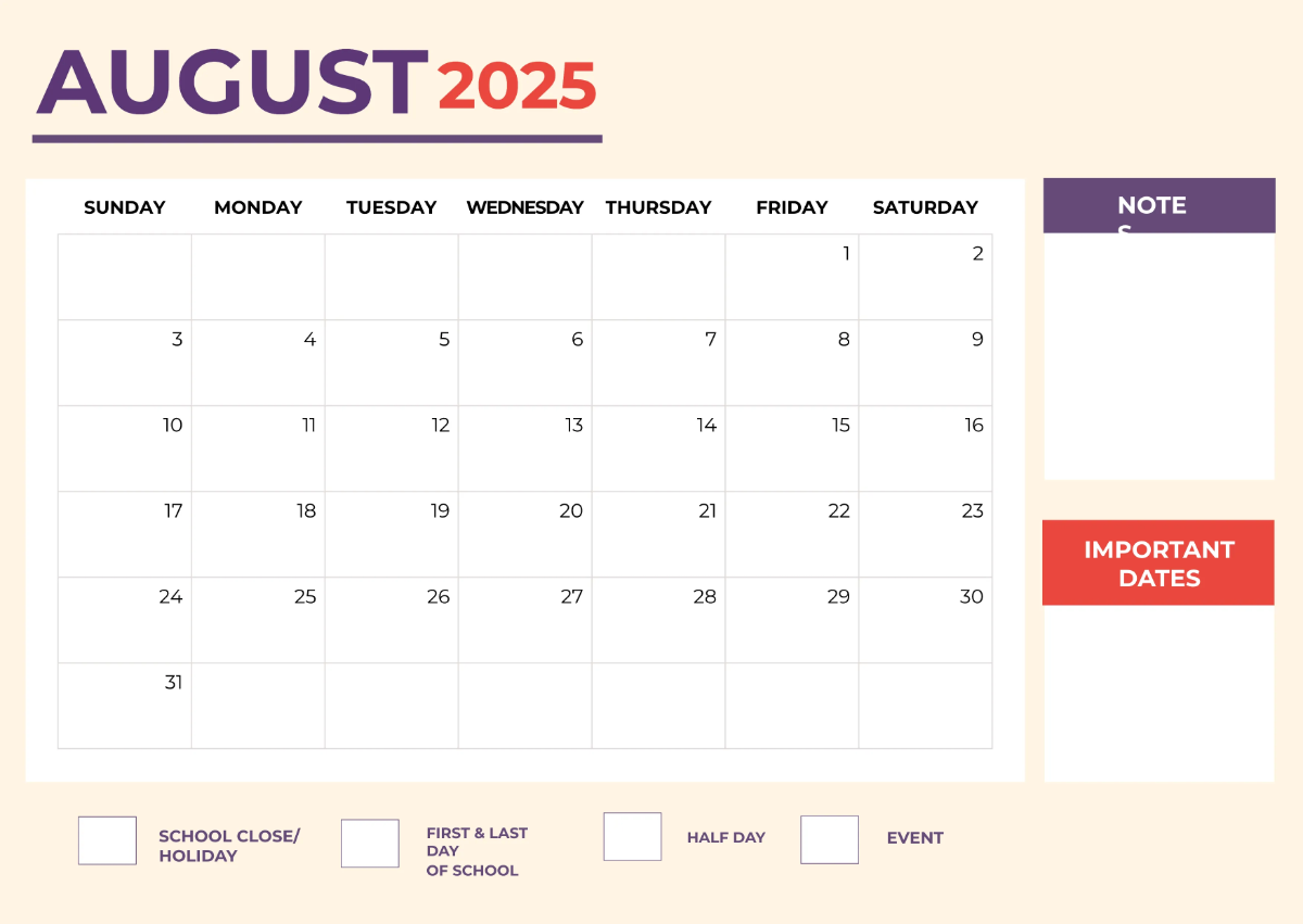 Free 2025 Academic Calendar Template to Edit Online