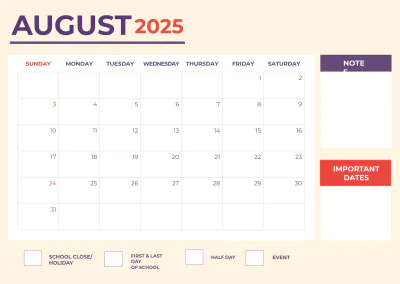 Free 2025 Academic Calendar Template to Edit Online