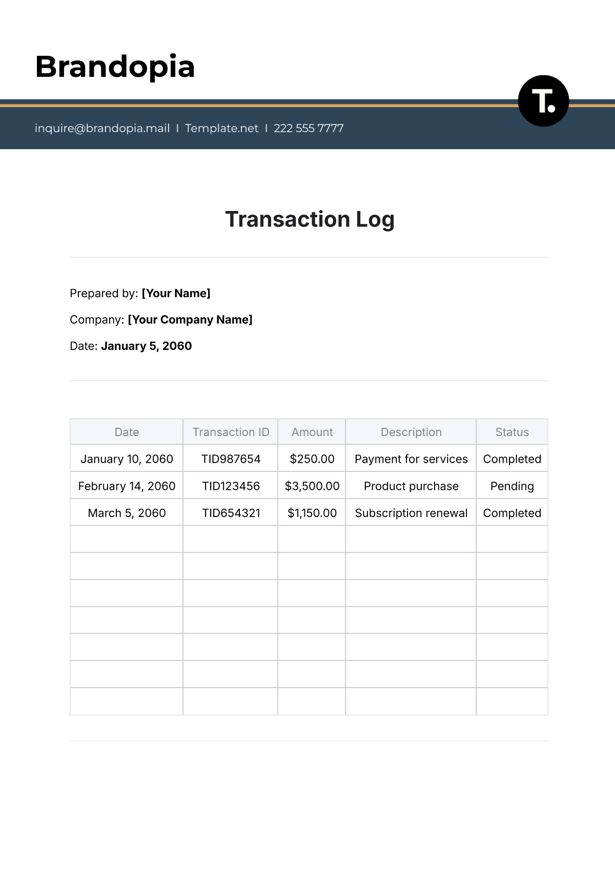 Transaction Log Template - Edit Online & Download