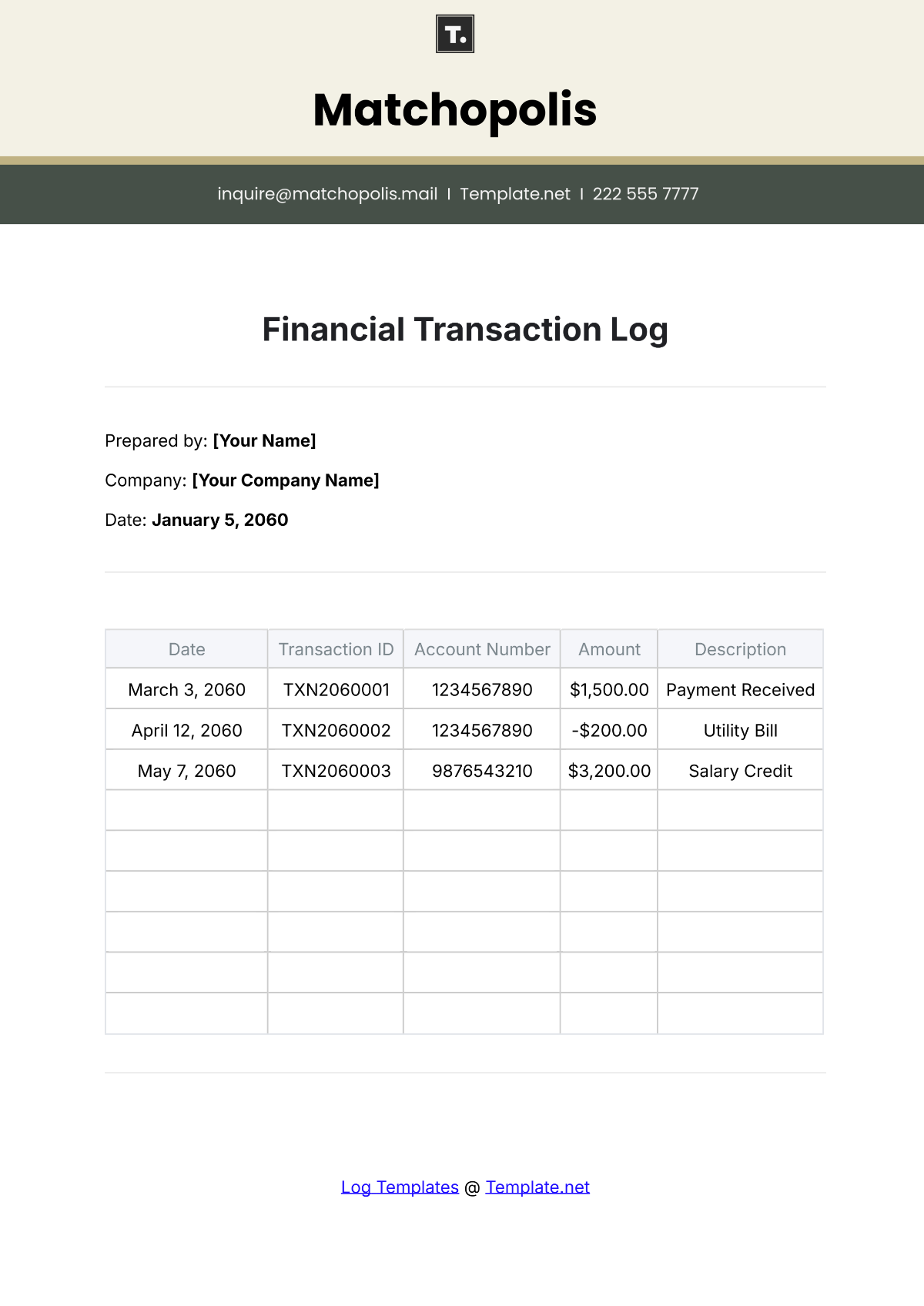 Financial Transaction Log Template - Edit Online & Download