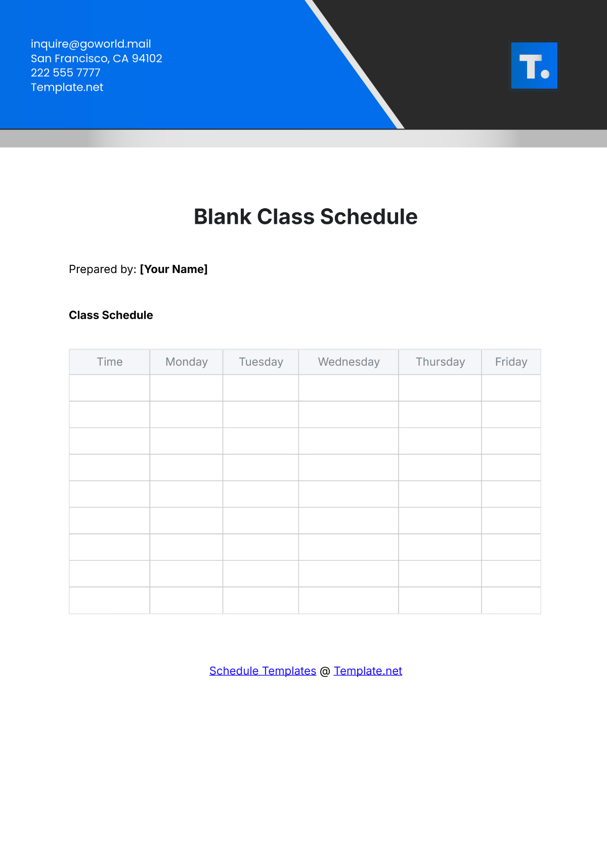 Blank Class Schedule Template - Edit Online & Download